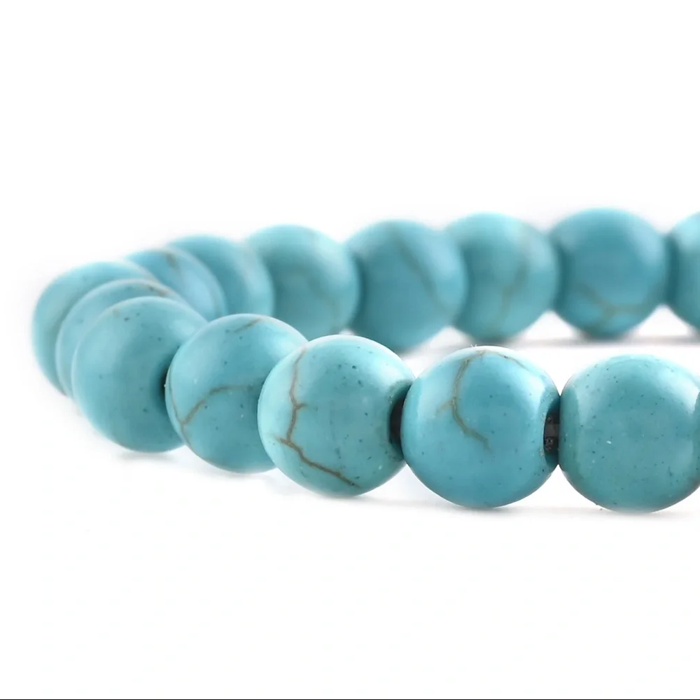 Turquoise, Lava, and Box Chain Stretch Bracelet (3) Piece Set